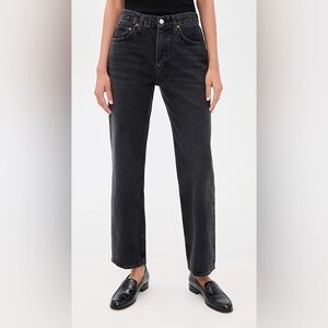 Agolde Lana Mid-Rise Straight Leg Charcoal Cotton Jeans